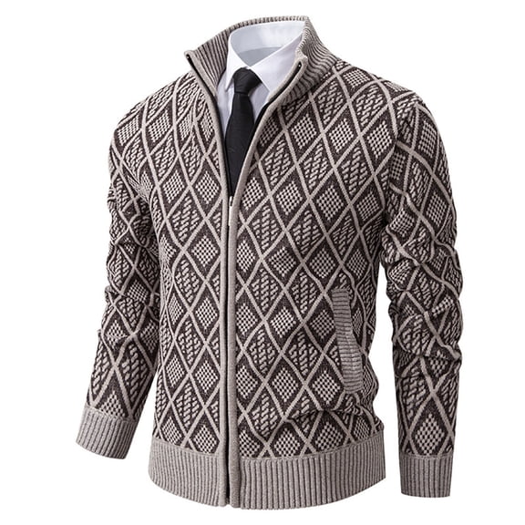 Tawop Jacket Men Stand Collar Casual Knit Sweaters Winter Fall Jackets for Men,Gray,L