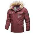 thumbnail image 1 of Tawop Jacket Men Thermal Cotton Long Sleeve Zip with Hood Casual Solid Winter Jackets for Men,Red,M, 1 of 8