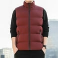 thumbnail image 1 of Tawop Jacket Men Vest Stand Collar Cotton Sleeveless Zip Pockets Plus Mens Gift,Red,5XL, 1 of 4