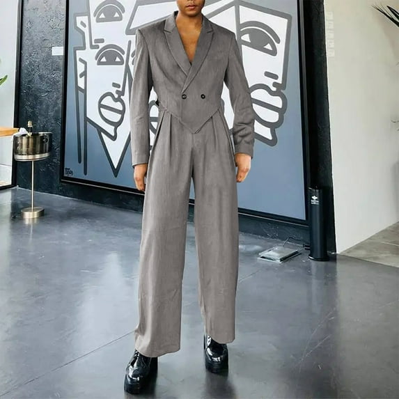 Tawop Jackets for Men Blazers Long Sleeve Hoodless Pockets Casual Solid Sets Mens Clothes,Gray,S