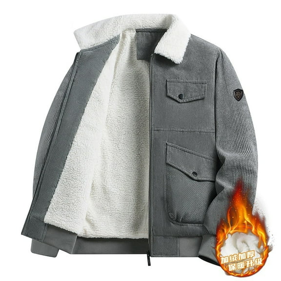 Tawop Jackets for Men Cargo Thermal Cotton Long Sleeve Thin Hoodless Casual Corduroy Mens Clothing,Gray,XL