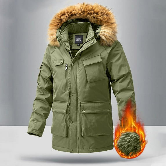 Tawop Jackets for Men Cotton Long Sleeve Zip with Hood Pockets Casual Long Length Solid Mens Gift,Army Green,3XL