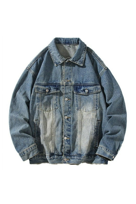 Jackets for Men Denim Long Sleeve Hoodless Loose Casual Mens Clothing,Blue,4XL