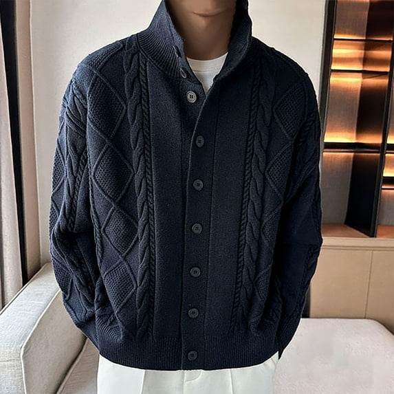 Tawop Jackets for Men Knit Sweaters Solid Mens Clothes,Navy,XL