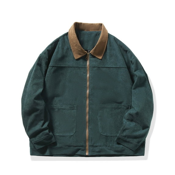 Tawop Jackets for Men Long Sleeve Hoodless Loose Casual Color Block Mens Clothes,Green,M