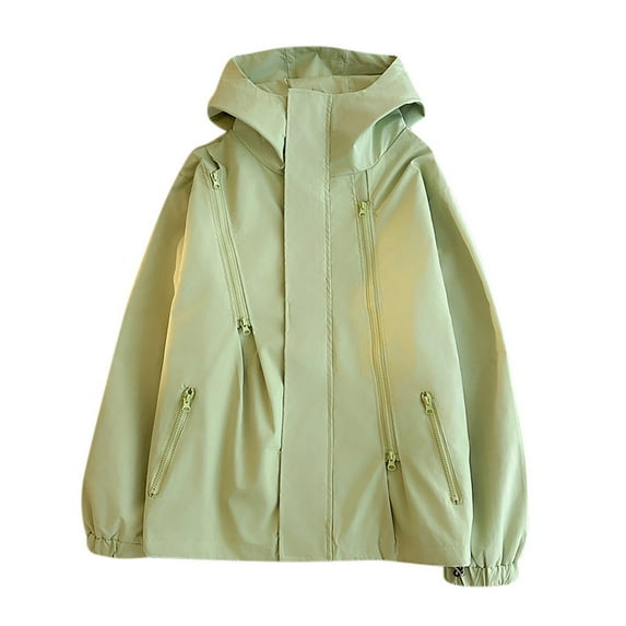 Tawop Jackets for Men Wind Breaker Long Sleeve with Hood Loose Casual Outdoor Solid Mens Clothes,Green,L