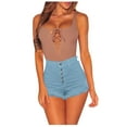 thumbnail image 1 of Tawop Jean Shorts for Women Denim High Rise Summer Casual Fashion Buttons Solid Distressed Tassel Hem Jeans Shorts Women Shorts, 1 of 6
