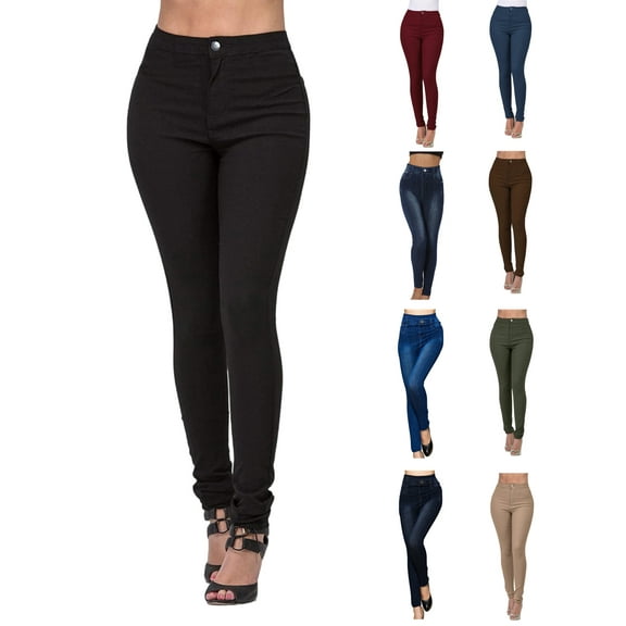 Tawop Jeggings for Women Slim Fit Womens Jeggings with Pockets Jeans-Style Pants for Women Strechy Tight Jeggings Button Solid Color Fashion Fall