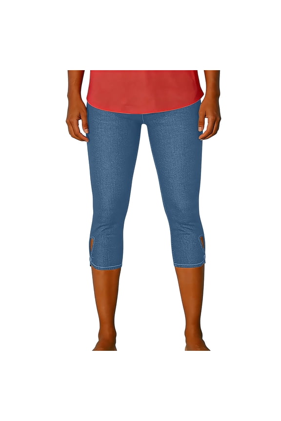 Jeggings for Women Solid Color Elastic Denim No Pocket Leggings Fitness and Casual Leggings Cropped Pants for Women