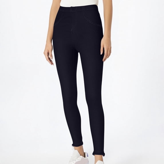 Tawop Jeggings for Women Womens Jeggings Jeans-Style Slim Fit Thick Mock Pocket Styling Solid Color Black Tight Leggings (Women's Or Women's Plus)