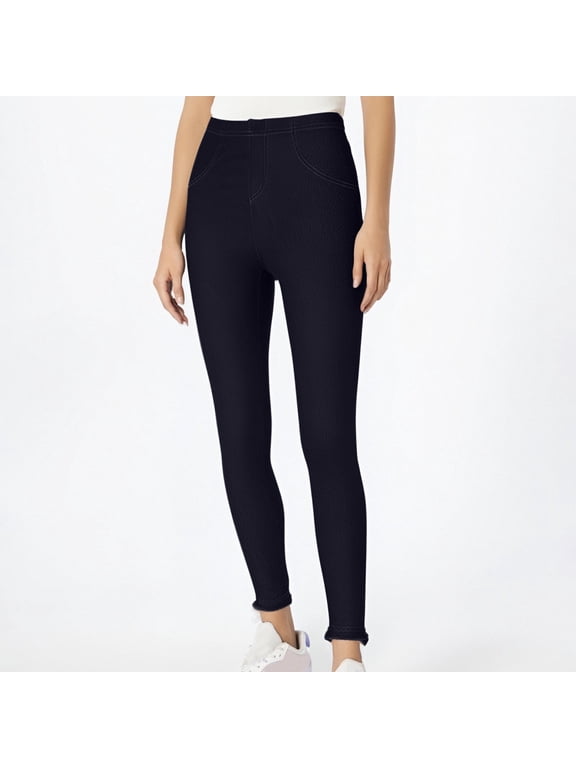 Jeggings for Women Womens Jeggings Jeans-Style Slim Fit Thick Mock Pocket Styling Solid Color Black Tight Leggings (Women's Or Women's Plus)