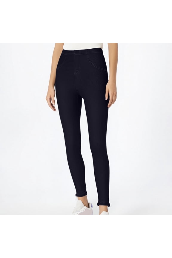 Jeggings for Women Womens Jeans-Style Slim Fit Thick Mock Pocket Styling Solid Color Tight Womens Black Jeggings (Women's Or Women's Plus)