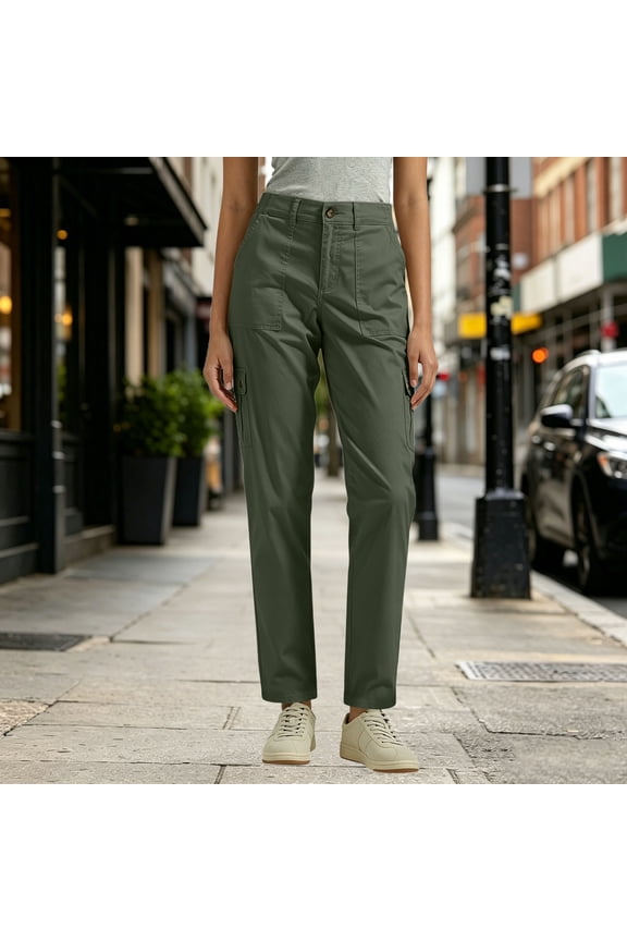 Khaki Pants for Women Multi-Pocket Carpentry Pants with Button Zip Fly Straight Leg Casual Chinos Work Trousers ,Army Green ,M