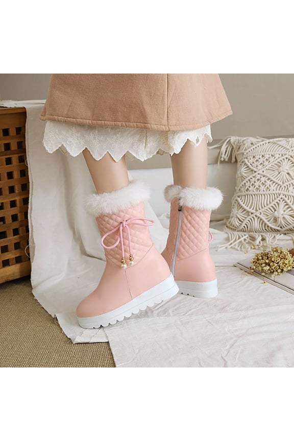 Knee High Boots Women Wide Calf,Winter Warm Thick-Soled Inner Height-Increasing Cotton Boots Snow Boots Chunky Boots Women Snow Boots