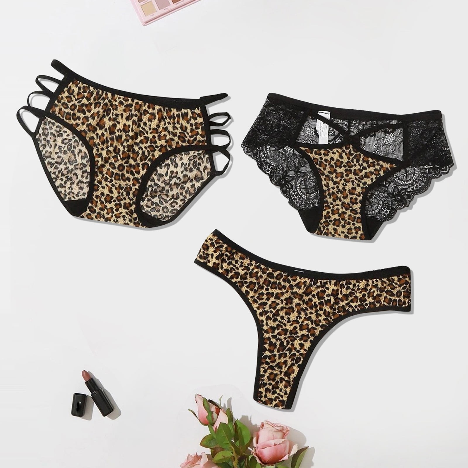 Tawop Lace Thongs For Women 3 Pack Sexy Lace Silk Leopard Print Thong Panties Size M 2xl 