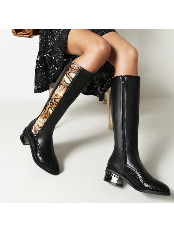 Ladies Boots, Boots Mid Heel Pointed Shoes Zippered Shoes Winter Snake Pattern Woman Boots Hunter Boots Women