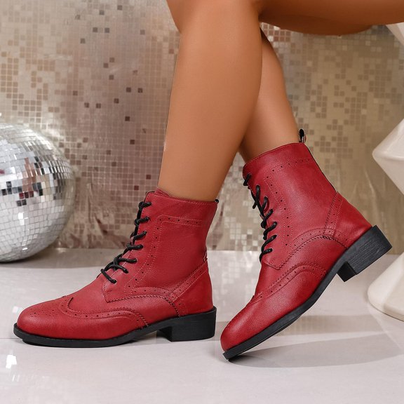 Tawop Ladies Boots Chunky Low Heel Lace Up Winter Fall Boots