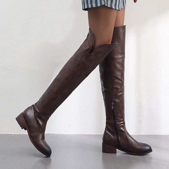Tawop Ladies Boots Knee High Low Heel Winter Fall Boots