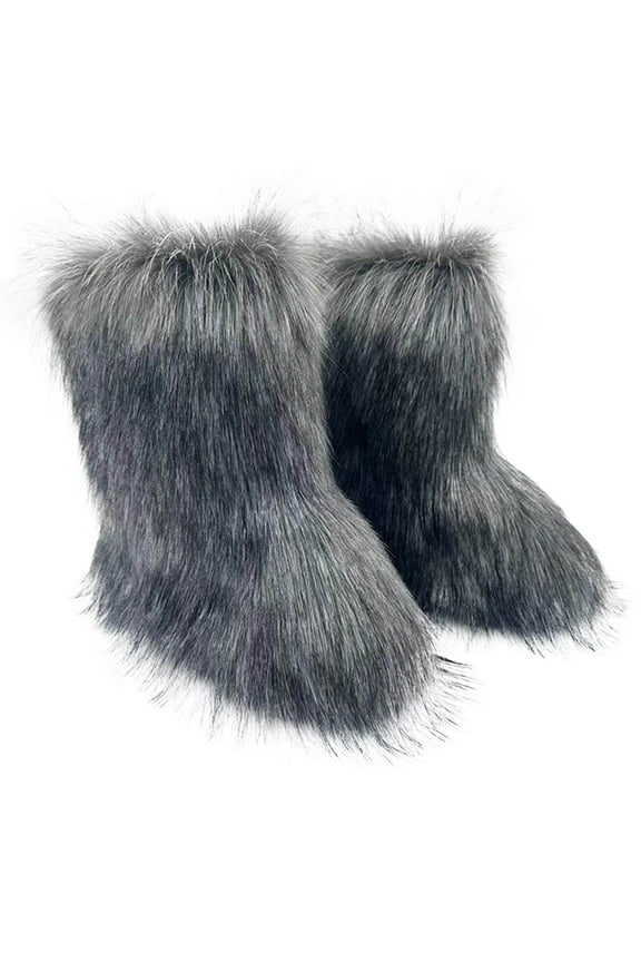 Ladies Boots Mid-Calf Flats Fuzzy Outdoor Shoes Faux Fur Snow Boots
