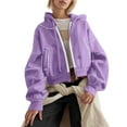 thumbnail image 1 of Tawop Lady Jackets for Women Bomber Cropped Solid Color Hooded Long Sleeve Zipper Regular Jacket Purple Xl, 1 of 9