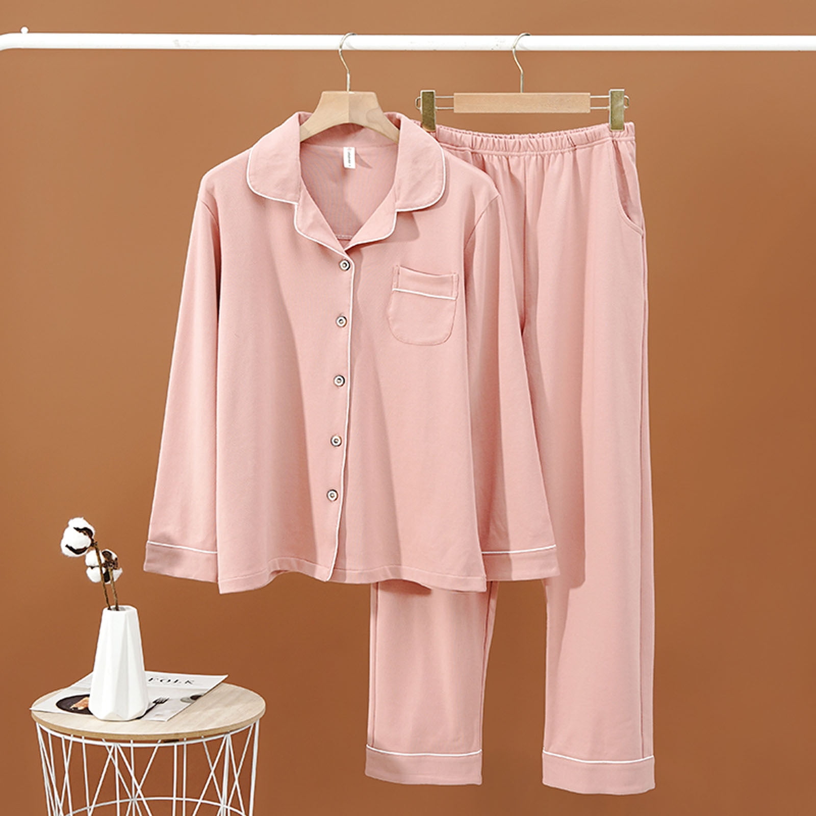 Tawop Long Sleeve Nightgowns for Women Men Casual Single Pocket Solid