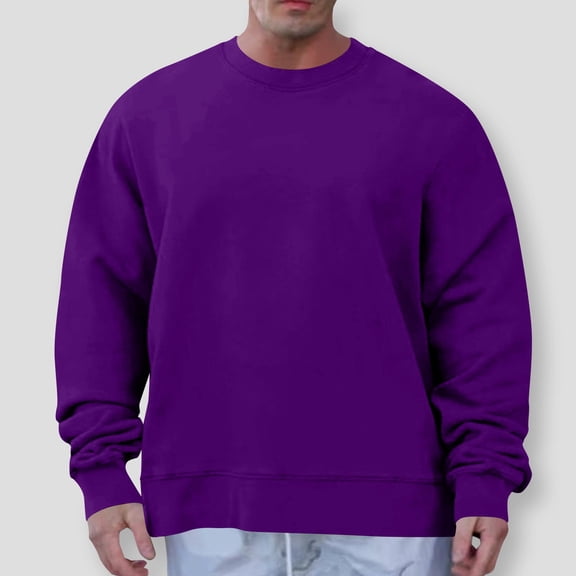 Tawop Long Sleeve Shirts for Men Crew Neck Pullover Solid Purple 2XL