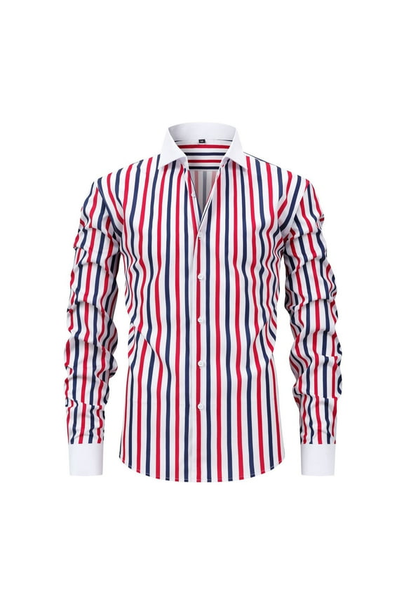 Long Sleeve Shirts for Men Strechy Stripe Men Shirts Button Down Collar Formal Dress Shirts Non-Iron Wrinkle-Free Shirts