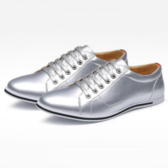 Tawop Men Dress Shoes Faux Leather Casual British Fashion Silver Size:8.5