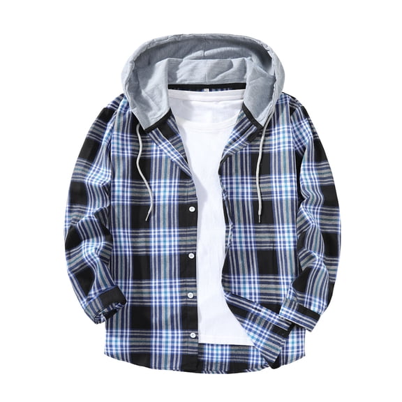 Tawop Men Hoodies Plaid Long Sleeve Button Patchwork Casual