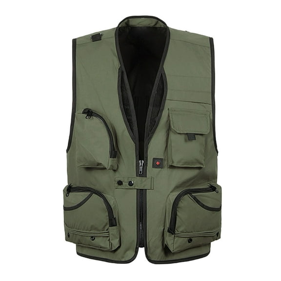 Tawop Men Jacket Cargo Vest Sleeveless Multi Pockets Outdoor Photographer Sports Solid Mens Gift 2XL