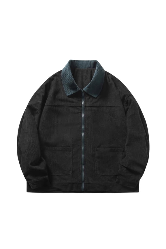 Men Jacket Juniors Zip Up Outerwear Coats Utility Long Sleeve Mid-Length Easy Care Black Jacket 4xl