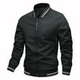 thumbnail image 1 of Tawop Men Jacket Long Sleeve Zip Hoodless Casual Outdoor Windproof Waterproof Solid Mens Clothing,Black,L, 1 of 7
