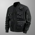 thumbnail image 1 of Tawop Men Jacket Military Cargo Stand Collar Baseball Bomber Long Sleeve Zip Hoodless Multi Pockets Casual Solid Plus Winter Jackets for Men,Black,4XL, 1 of 5