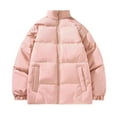 thumbnail image 1 of Tawop Men Jacket Stand Collar Cotton Puffer Long Sleeve Zip Pockets Trendy Solid Plus Winter Jackets for Men,Pink,4XL, 1 of 3