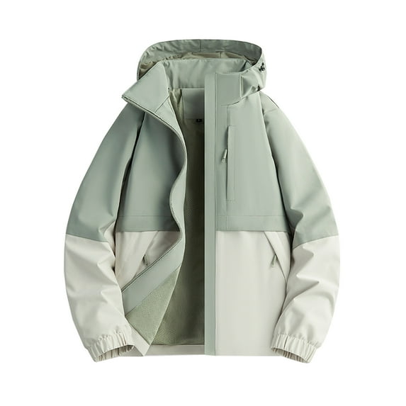 Tawop Men Jacket Wind Breaker Long Sleeve with Hood Pockets Casual Outdoor Waterproof Color Block Mens Clothes Oversize,Mint Green,5XL