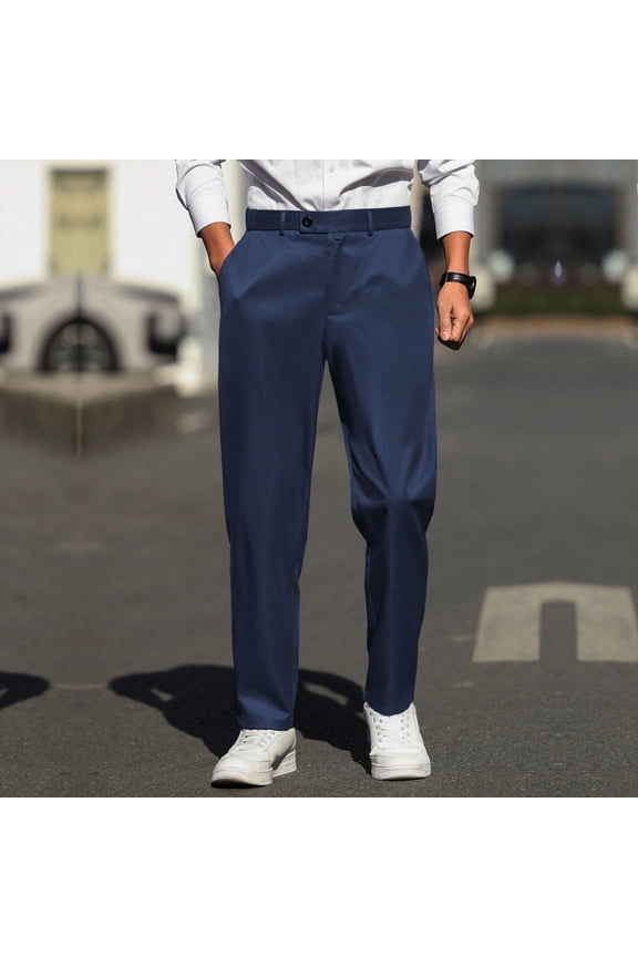 Men Pants Men's Solid Color Personalized Waist and Head Casual Trousers Business Straight Leg Trousers