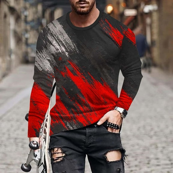 Tawop Men Shirts Crew Neck Long Sleeve Pullover Graphic Casual Red XL