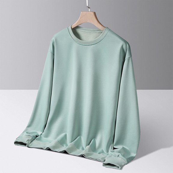 Tawop Men Shirts Crew Neck Long Sleeve Pullover Solid Loose Casual Green M