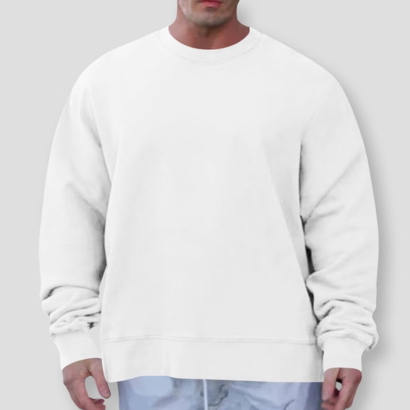 Tawop Men Shirts Crew Neck Long Sleeve Pullover Solid White XL