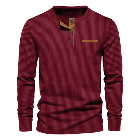 Tawop Men Shirts Crew Neck Long Sleeve Quarter Zip Casual Winter Wine XL