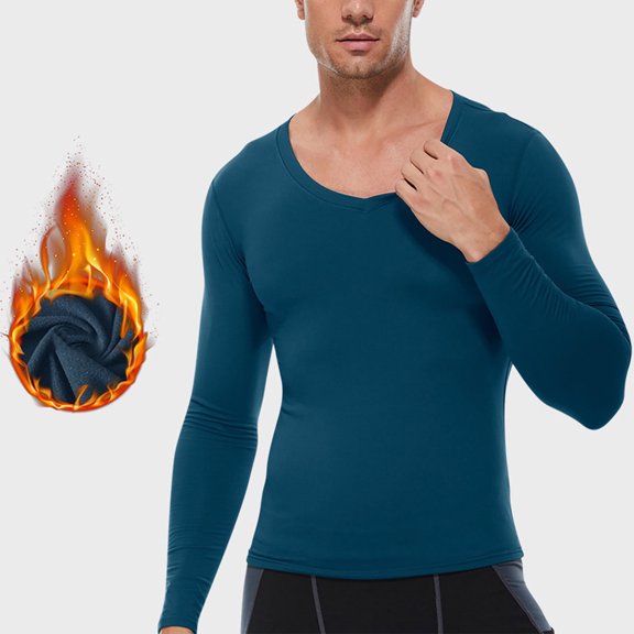 Tawop Men Shirts Long Sleeve Warm V Neck Solid Fitness Thin Thick Workout Army Green L