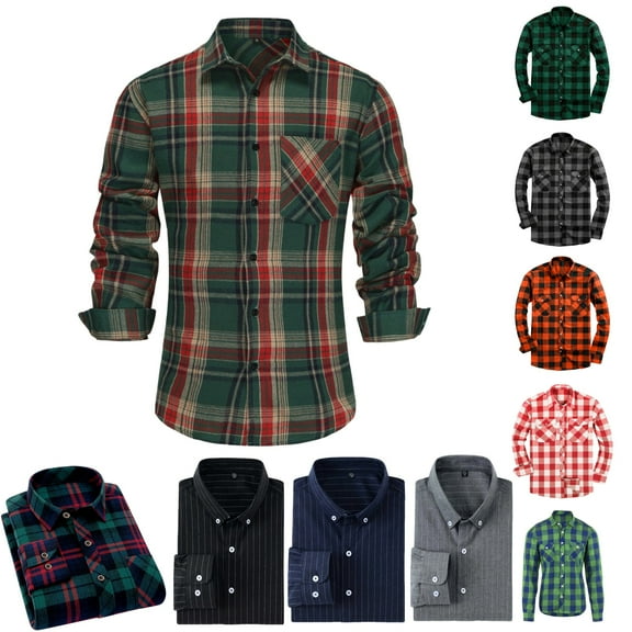 Tawop Christmas Dress Shirts for Men Classic Green Plaid Shirt Men Buttons Long Sleeve Mens Shirts Open Front Xmas Gifts,M-3XL