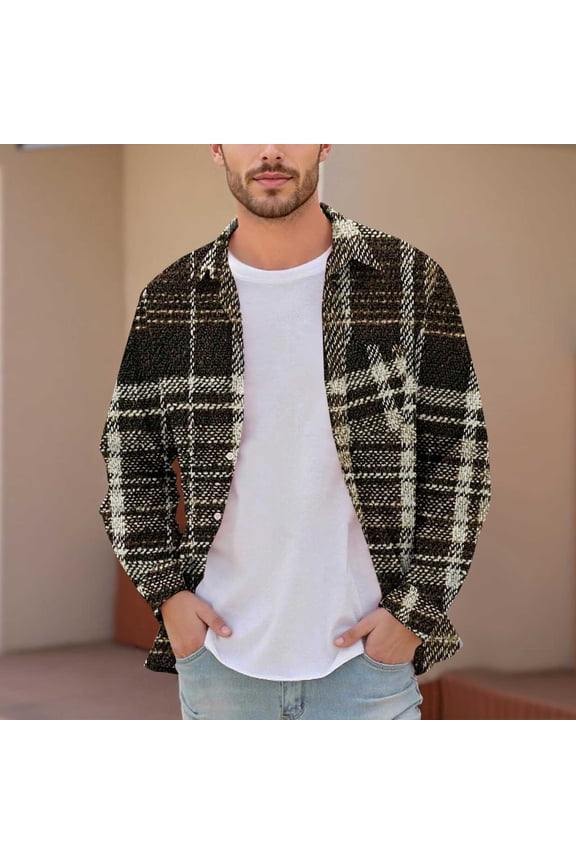 Men's & Big Men's Dad Shirts Plaid Printed Buttons Pocket Long Sleeve Dress Shirts Lapel Shirt Xxl