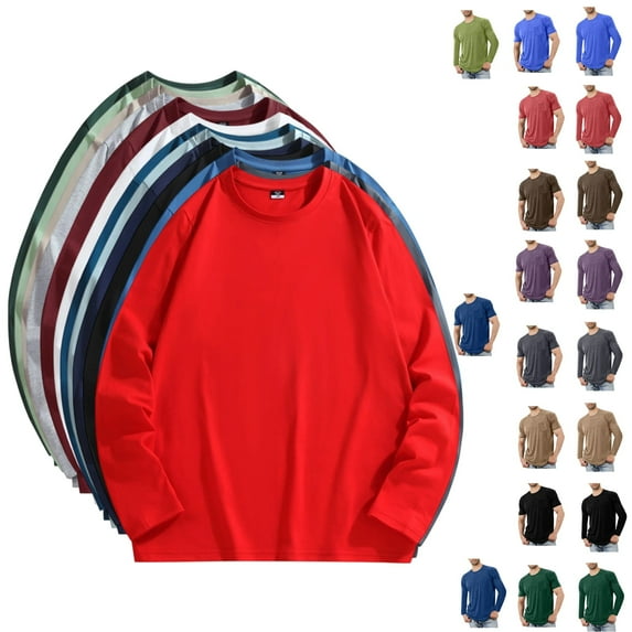 Tawop T Shirts for Men Crewneck Pullover Long Sleeves Cotton Basic Tees All Seasons ,Size L-6xl