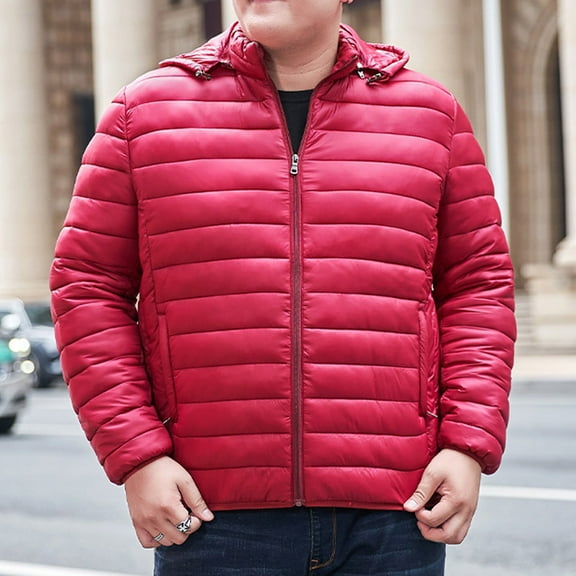 Tawop Men's Jacket Detachable Cotton Puffer Long Sleeve Zip with Hood Pockets Solid Winter Jackets for Men,Wine,XL
