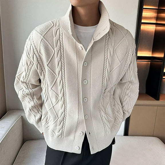 Tawop Men's Jacket Knit Sweaters Solid Mens Gift,Beige,M