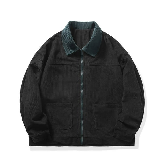 Tawop Men's Jacket Long Sleeve Hoodless Loose Casual Color Block Mens Clothing,Black,L