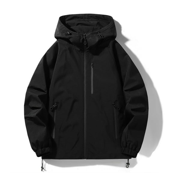 Tawop Men's Jacket Long Sleeve Zip with Hood Loose Casual Mens Clothes,Black,M