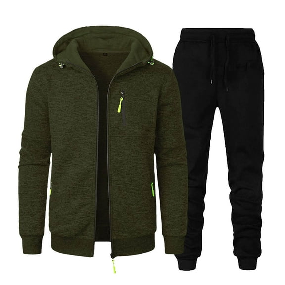 Tawop Men's Jacket Long Sleeve with Hood Casual Sports Solid Sets Mens Clothes,Army Green,2XL
