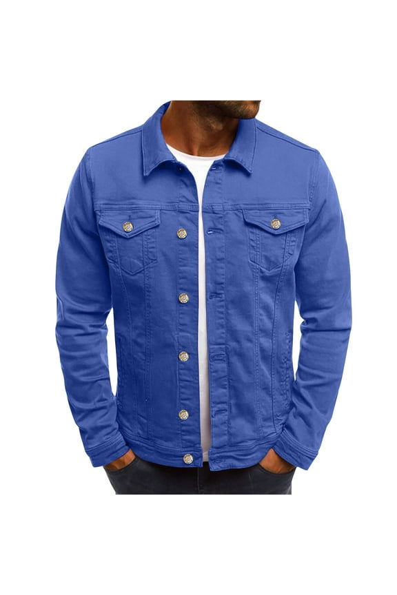 Men's Jacket Military Cargo Denim Long Sleeve Hoodless Casual Solid Winter Jackets for Men,Blue,M